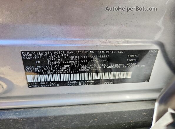 4T3RWRFV0SU164781 2025 TOYOTA RAV4 Серебряный Панорамный вид салона 360°