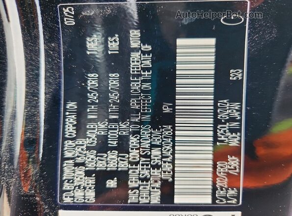 JTEABFAJ4SK047804 2025 TOYOTA LAND Black VIN კოდის სტიკერის ხედი