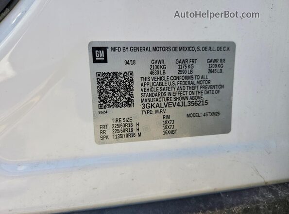 3GKALVEV4JL356215 2018 GMC TERRAIN White Вид наклейки з VIN-кодом