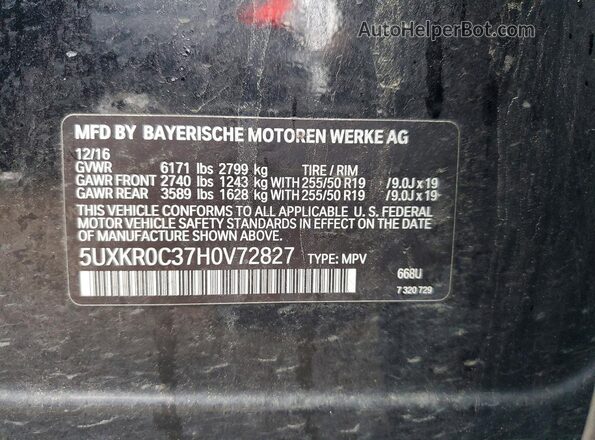 5UXKR0C37H0V72827 2017 BMW X5 Черный Панорамный вид салона 360°