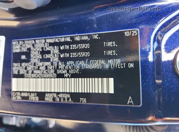 5TDEBRCH2SS689920 2025 TOYOTA HIGHLANDER Blue Widok wnętrza 360 stopni