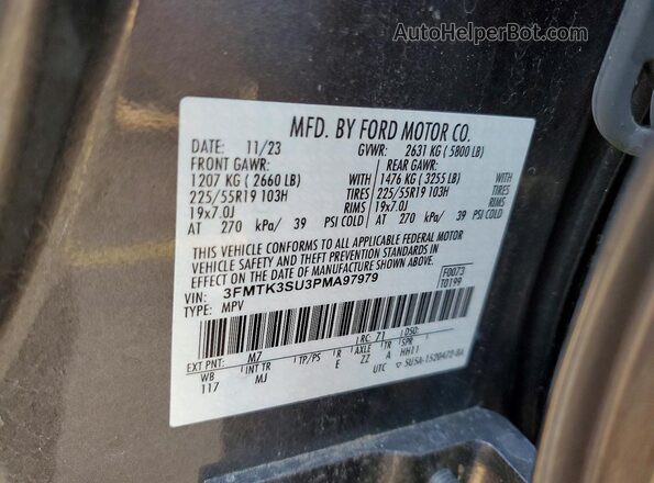 3FMTK3SU3PMA97979 2023 FORD MUSTANG Серый Панорамный вид салона 360°