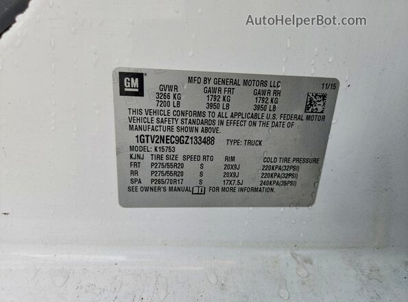 1GTV2NEC9GZ133488 2016 GMC SIERRA White Vista de la etiqueta del VIN