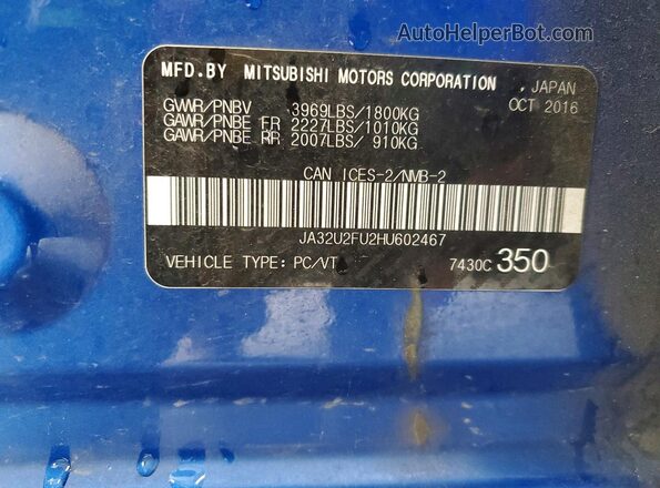 JA32U2FU2HU602467 2017 MITSUBISHI LANCER Blue Engine compartment view