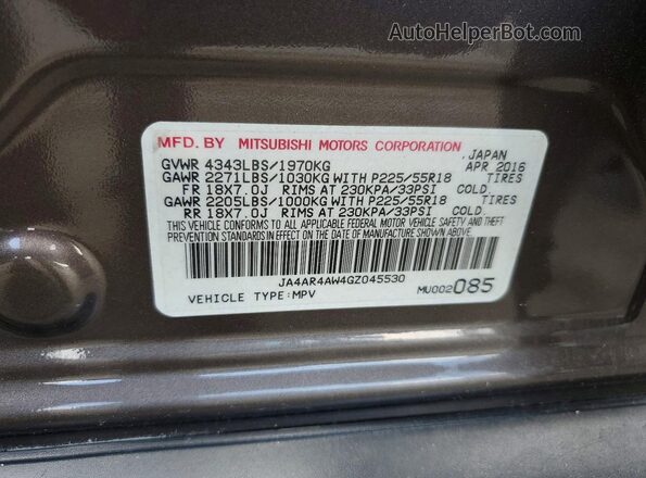 JA4AR4AW4GZ045530 2016 MITSUBISHI OUTLANDER Gray Vista interior de 360 grados