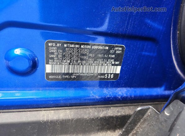 JA4ATWAA9NZ044727 2022 MITSUBISHI ECLIPSE Синий Панорамный вид салона 360°