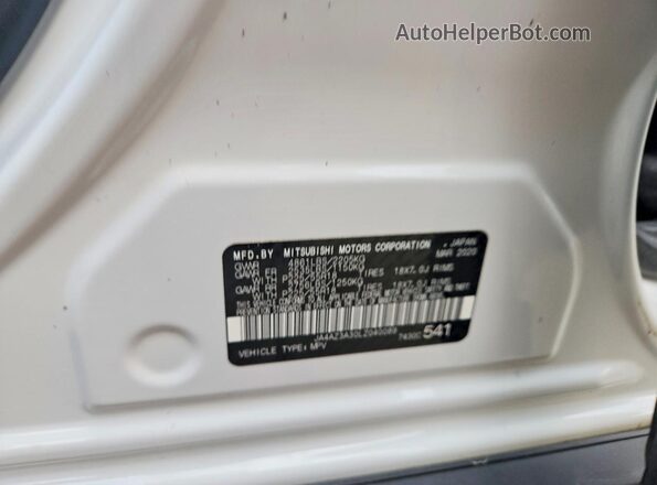JA4AZ3A30LZ040089 2020 MITSUBISHI OUTLANDER White Widok wnętrza 360 stopni