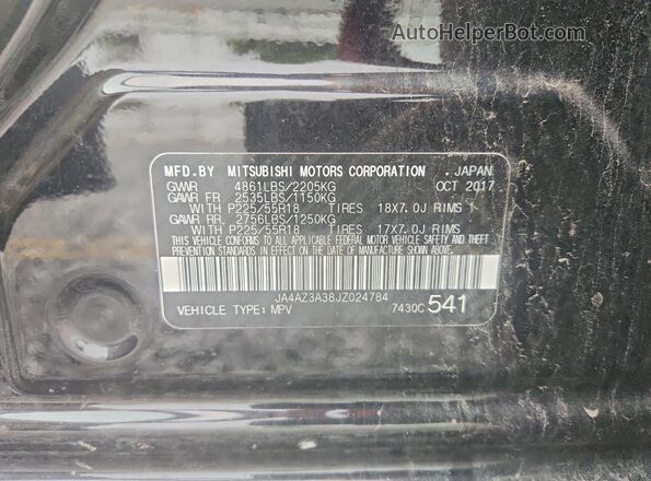 JA4AZ3A38JZ024784 2018 MITSUBISHI OUTLANDER Black Widok naklejki z numerem VIN