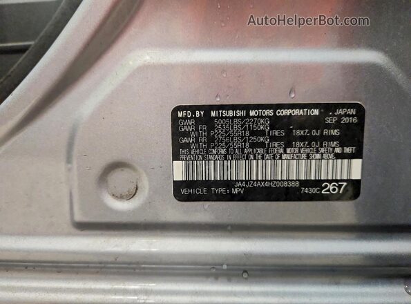 JA4JZ4AX4HZ008388 2017 MITSUBISHI OUTLANDER Silver Vista de la etiqueta del VIN