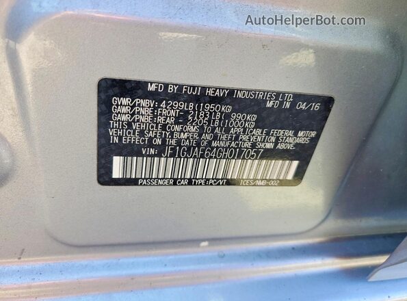 JF1GJAF64GH017057 2016 SUBARU IMPREZA Silver Вид підкапотного простору