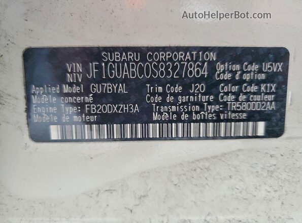 JF1GUABC0S8327864 2025 SUBARU IMPREZA White Вид наклейки з VIN-кодом