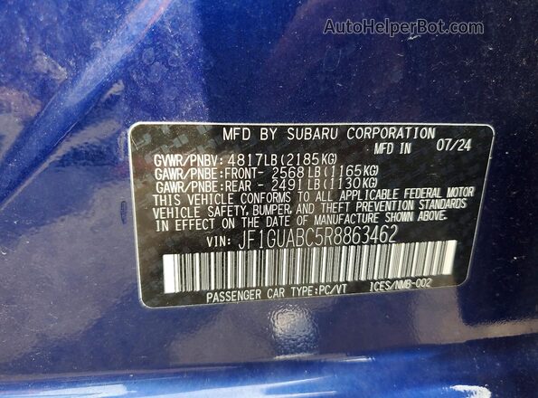 JF1GUABC5R8863462 2024 SUBARU IMPREZA Blue Engine compartment view