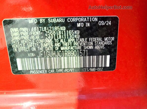 JF1GUHJC1R8901571 2024 SUBARU IMPREZA Red Вид наклейки з VIN-кодом