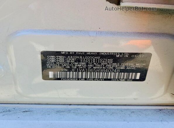 JF1VA1B65H9840248 2017 SUBARU WRX White Շարժիչի բաժամունքի տեսք