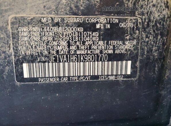 JF1VA1H61K9801770 2019 SUBARU WRX Серый Вид подкапотного пространства