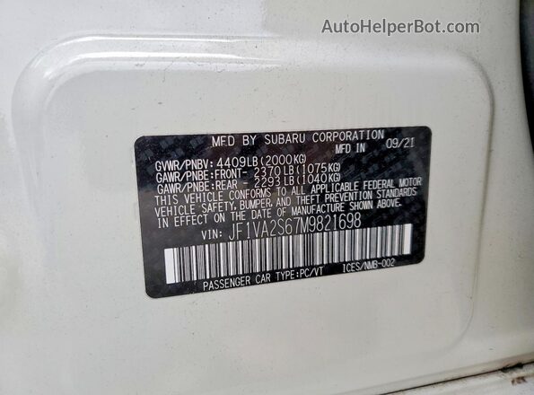 JF1VA2S67M9821698 2021 SUBARU WRX White Widok komory silnika
