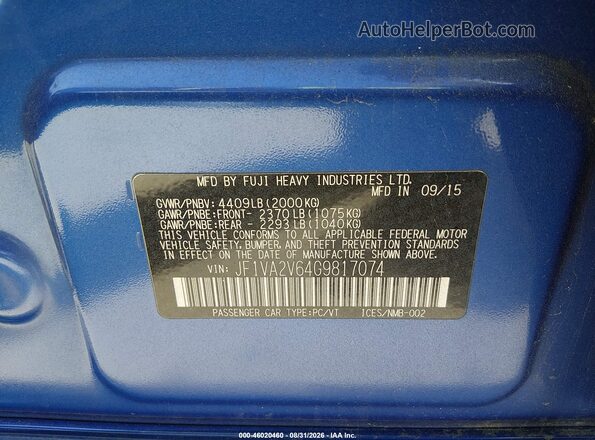 JF1VA2V64G9817074 2016 SUBARU WRX STI Синий Вид подкапотного пространства