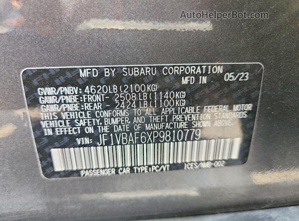 JF1VBAF6XP9810779 2023 SUBARU WRX Gray Engine compartment view