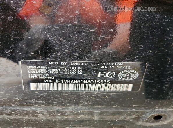 JF1VBAN60N8015535 2022 SUBARU WRX Black Widok komory silnika