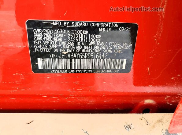 JF1VBAY65R9816442 2024 SUBARU WRX Красный Вид подкапотного пространства