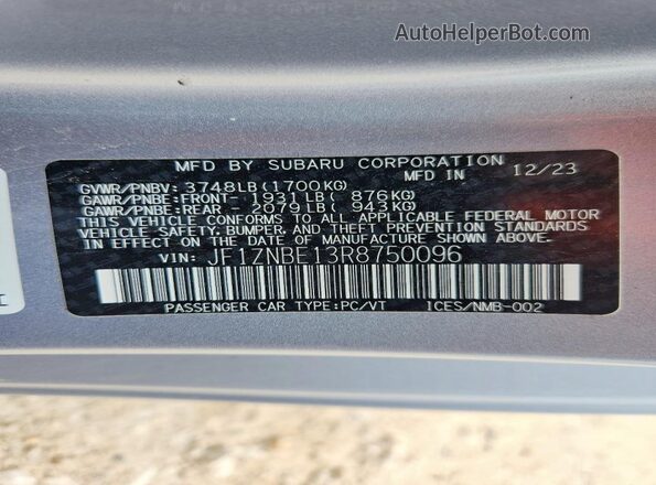 JF1ZNBE13R8750096 2024 TOYOTA GR Silver Շարժիչի բաժամունքի տեսք