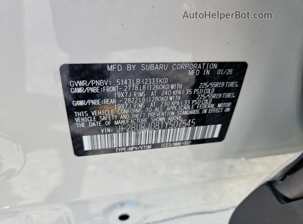 JF2BURJD8TY507545 2026 SUBARU OUTBACK White VIN sticker view
