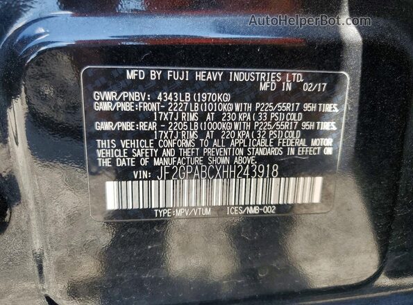 JF2GPABCXHH243918 2017 SUBARU CROSSTREK Черный Панорамный вид салона 360°