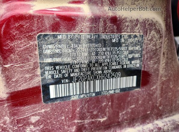 JF2GPAKCXHH242509 2017 SUBARU CROSSTREK Burgundy VIN sticker view