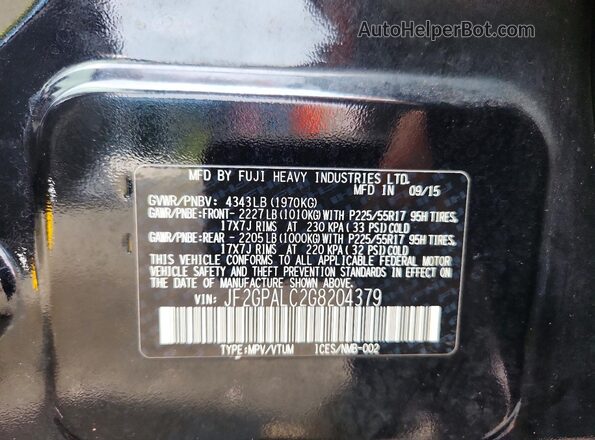 JF2GPALC2G8204379 2016 SUBARU CROSSTREK Black Vista del compartimento del motor