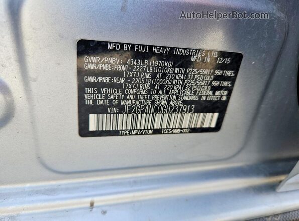 JF2GPANC0GH237913 2016 SUBARU CROSSTREK Silver Вид підкапотного простору