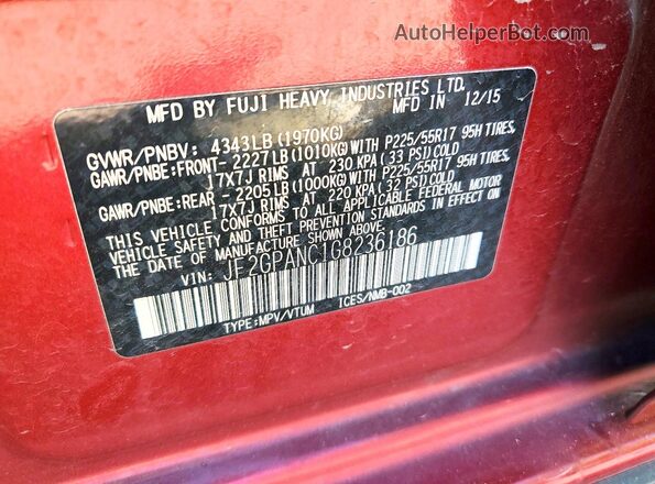JF2GPANC1G8236186 2016 SUBARU CROSSTREK Бордовый Вид подкапотного пространства
