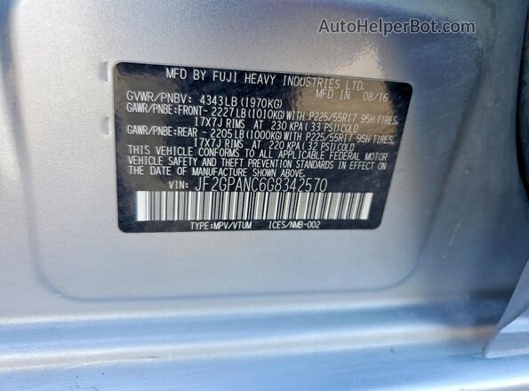 JF2GPANC6G8342570 2016 SUBARU CROSSTREK Silver Engine compartment view