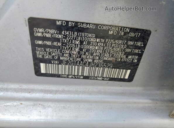 JF2GTAAC4JH236529 2018 SUBARU CROSSTREK Silver სალონის 360-გრადუსიანი ხედი