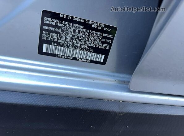 JF2GTABC3N8232279 2022 SUBARU CROSSTREK Silver VIN sticker view