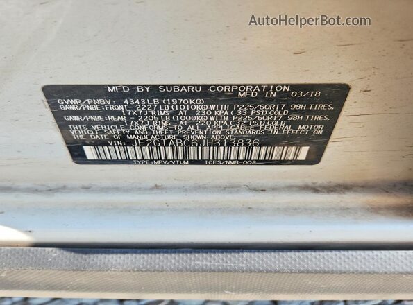 JF2GTABC6JH313836 2018 SUBARU CROSSTREK White Панорамний вид салону 360°