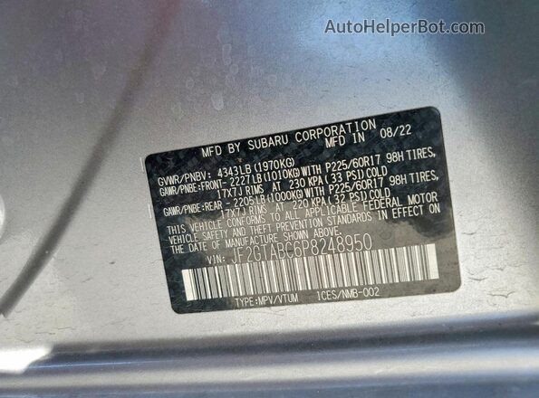 JF2GTABC6P8248950 2023 SUBARU CROSSTREK Silver Vista interior de 360 grados