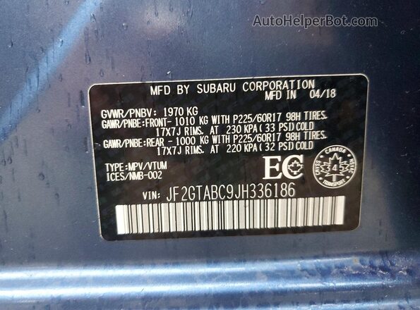 JF2GTABC9JH336186 2018 SUBARU CROSSTREK Blue VIN sticker view