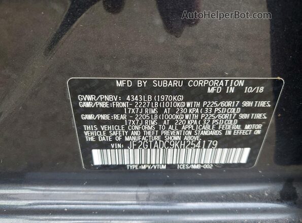 JF2GTADC9KH254179 2019 SUBARU CROSSTREK Gray Widok komory silnika