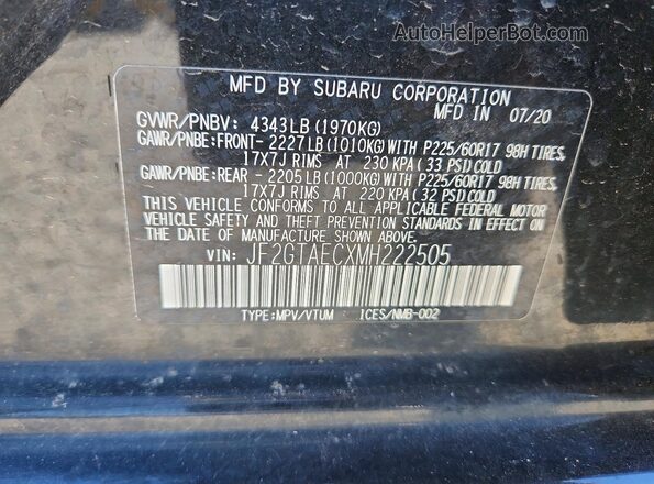 JF2GTAECXMH222505 2021 SUBARU CROSSTREK Black Engine compartment view