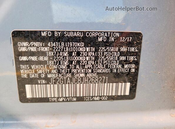 JF2GTAJC8JH268271 2018 SUBARU CROSSTREK Синий Вид подкапотного пространства