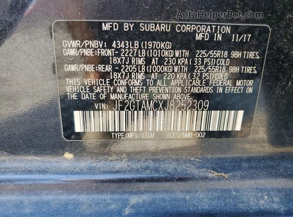 JF2GTAMCXJ8252309 2018 SUBARU CROSSTREK Gray Widok komory silnika