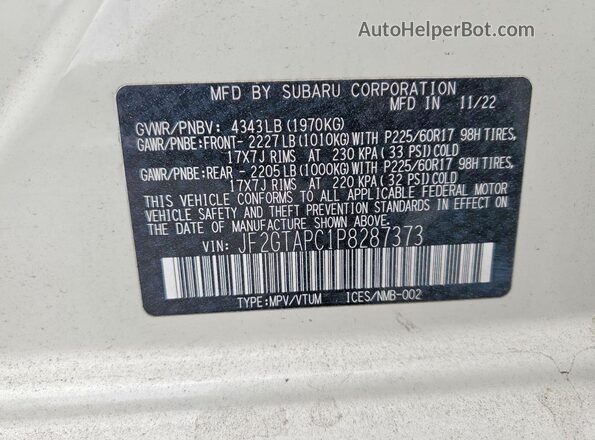 JF2GTAPC1P8287373 2023 SUBARU CROSSTREK White Widok komory silnika