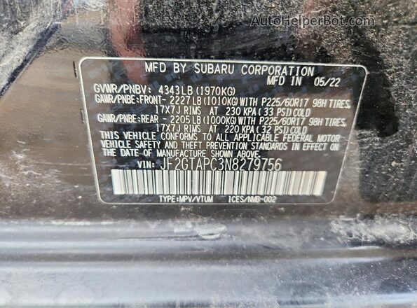 JF2GTAPC3N8279756 2022 SUBARU CROSSTREK Black Engine compartment view