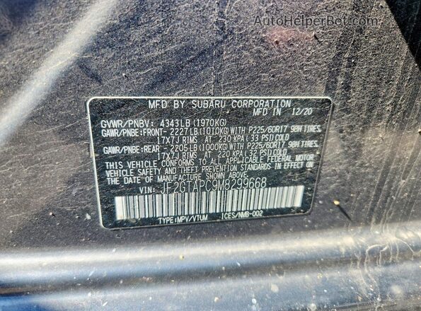 JF2GTAPC9M8299668 2021 SUBARU CROSSTREK Угольный Вид наклейки с VIN-кодом