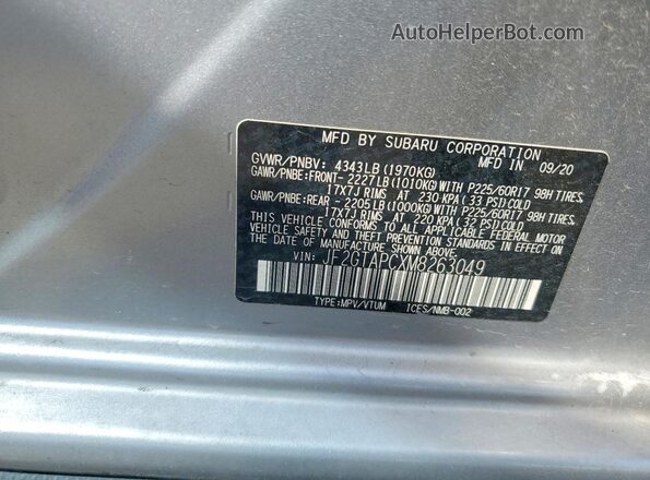 JF2GTAPCXM8263049 2021 SUBARU CROSSTREK Silver VIN sticker view