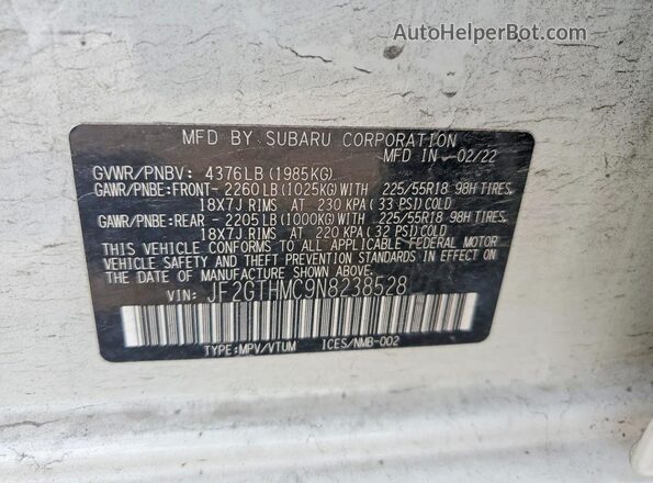 JF2GTHMC9N8238528 2022 SUBARU CROSSTREK White Engine compartment view
