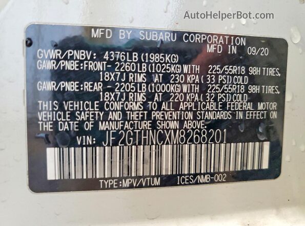JF2GTHNCXM8268201 2021 SUBARU CROSSTREK White Widok wnętrza 360 stopni