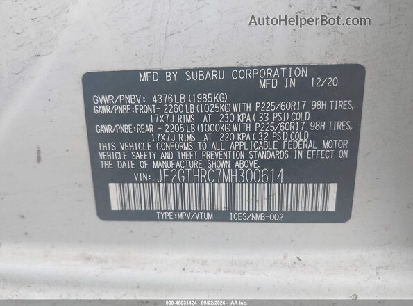 JF2GTHRC7MH300614 2021 SUBARU CROSSTREK White Вид підкапотного простору