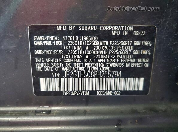 JF2GTHSC8PH255794 2023 SUBARU CROSSTREK Gray Widok komory silnika