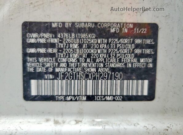 JF2GTHSCXPH297190 2023 SUBARU CROSSTREK White Widok komory silnika